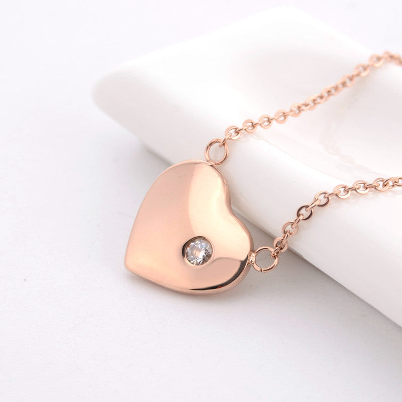 Wholesale Valentine's Day Rose Gold Titanium Steel Heart Necklace